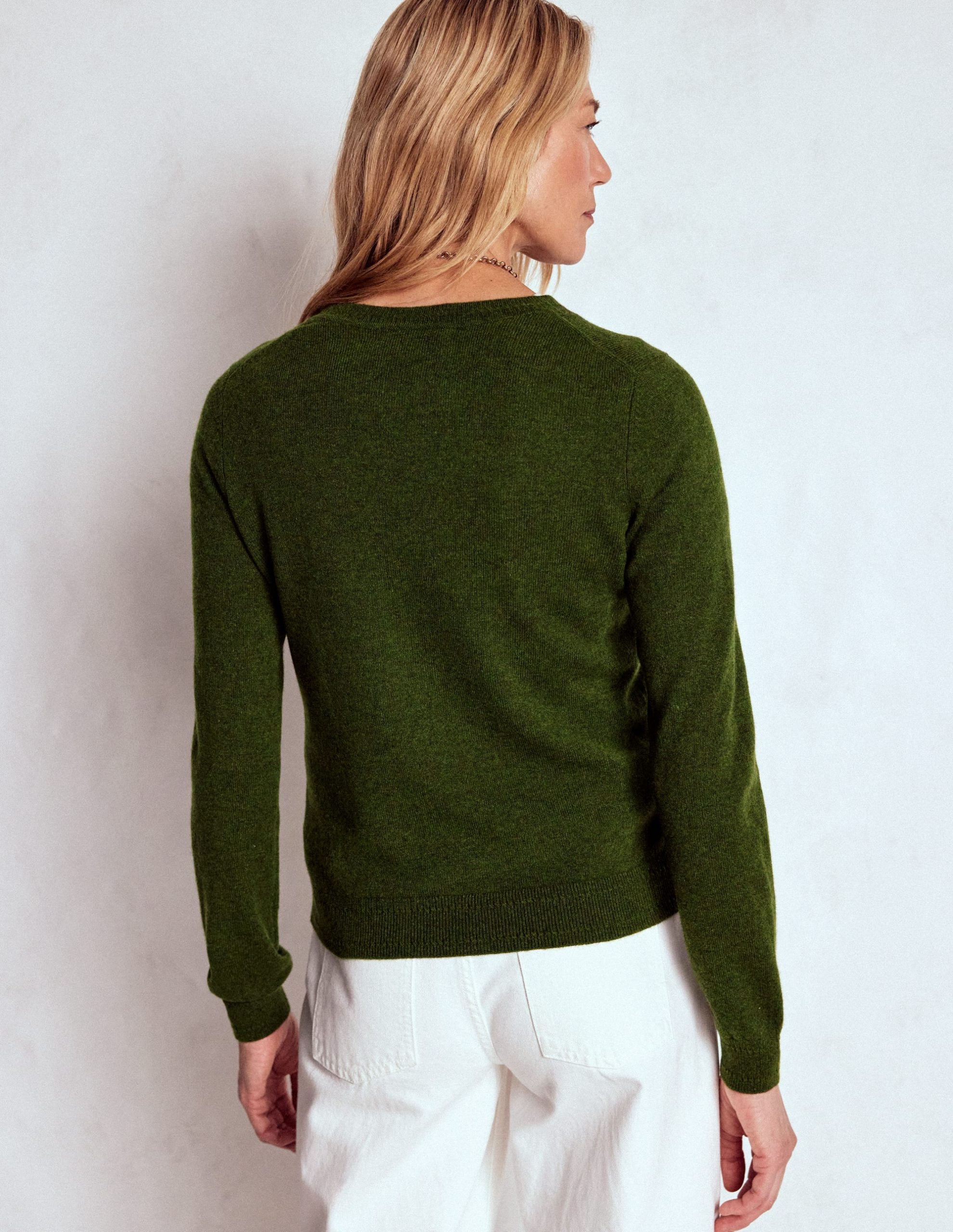 Eva Cashmere Crew Neck Jumper-Leaf Green Melange - Image 3