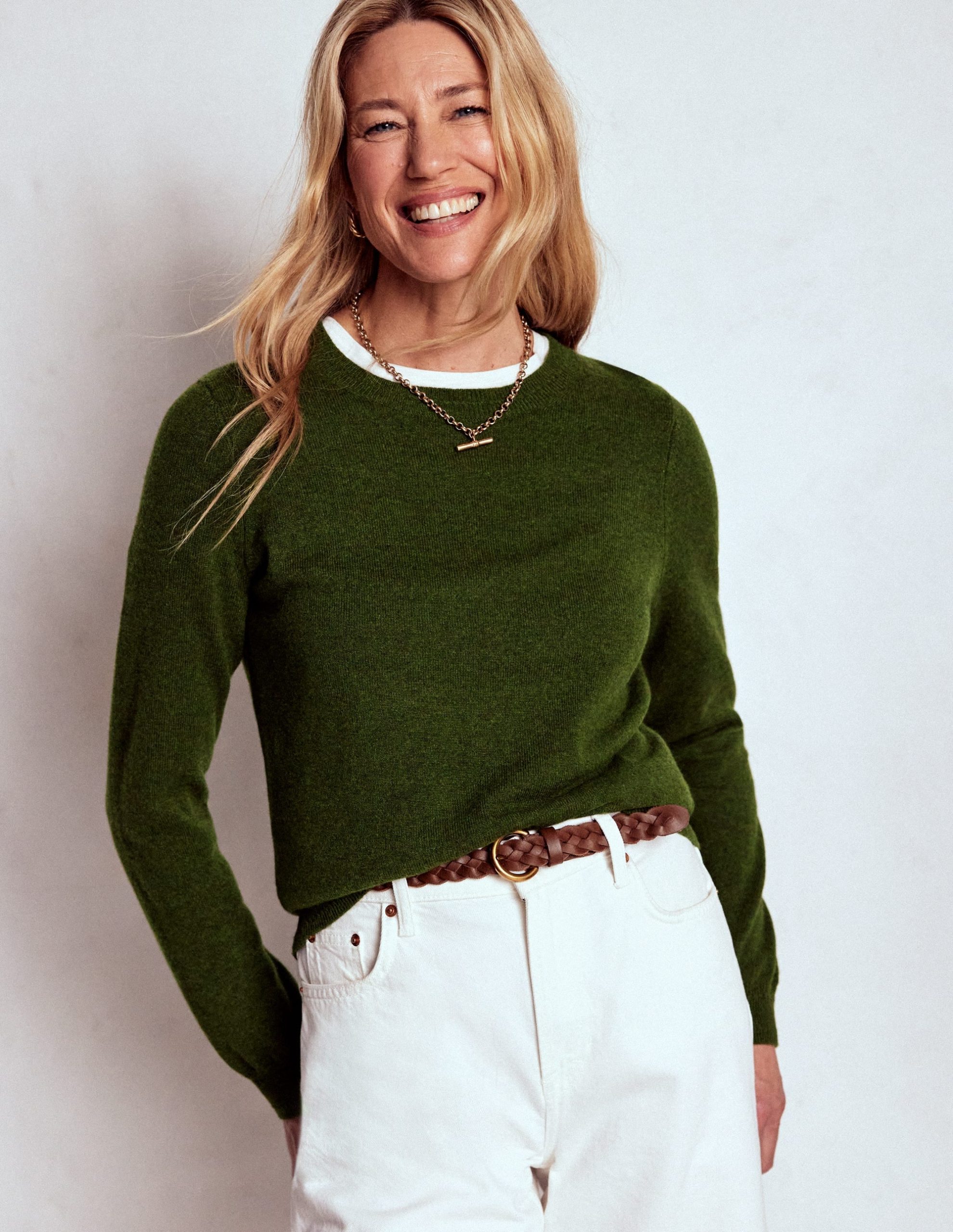 Eva Cashmere Crew Neck Jumper-Leaf Green Melange - Image 4