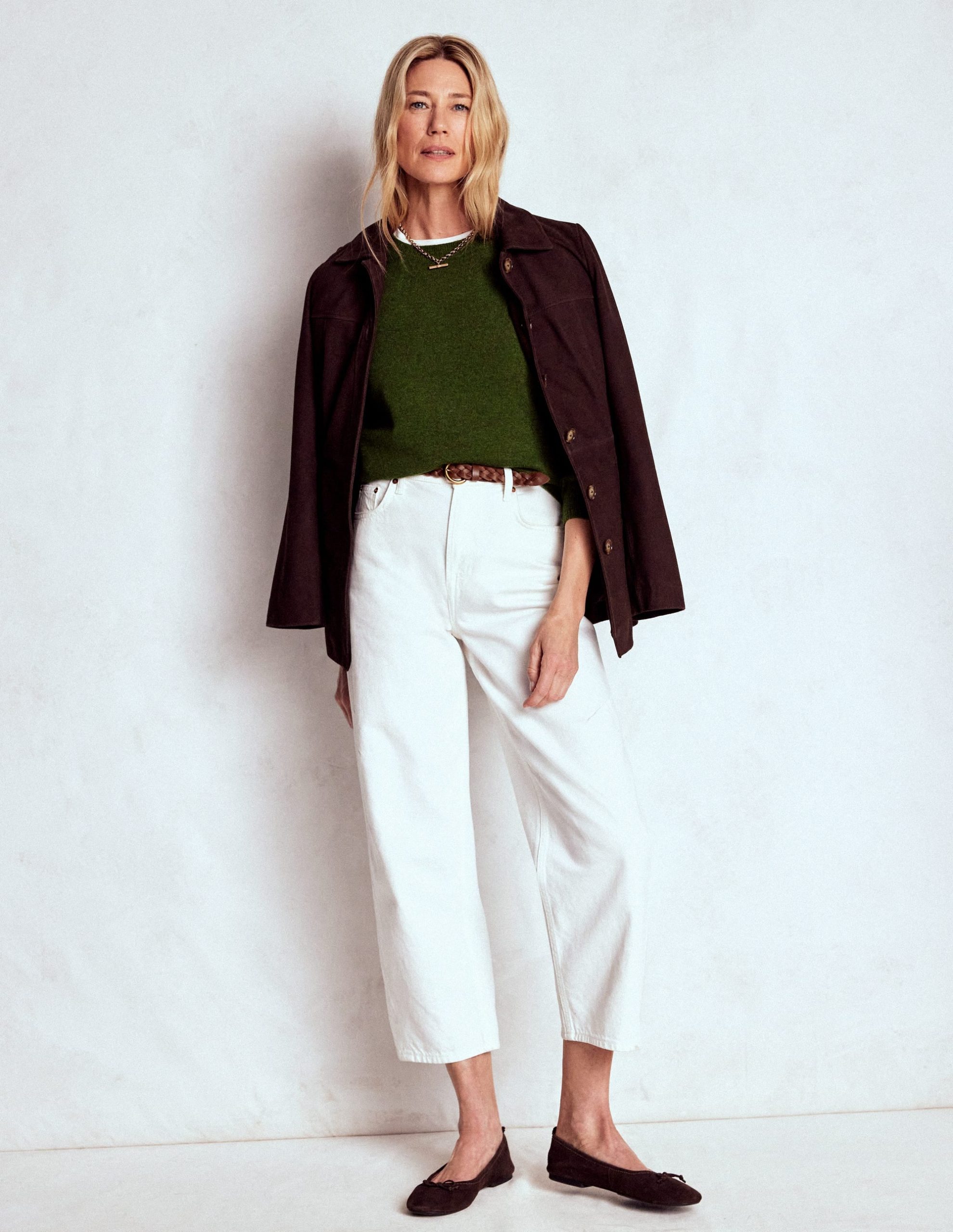 Eva Cashmere Crew Neck Jumper-Leaf Green Melange - Image 5