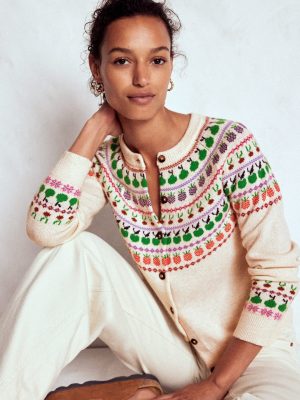 Edie Fair Isle Cardigan-Ecru Marl. Fruit
