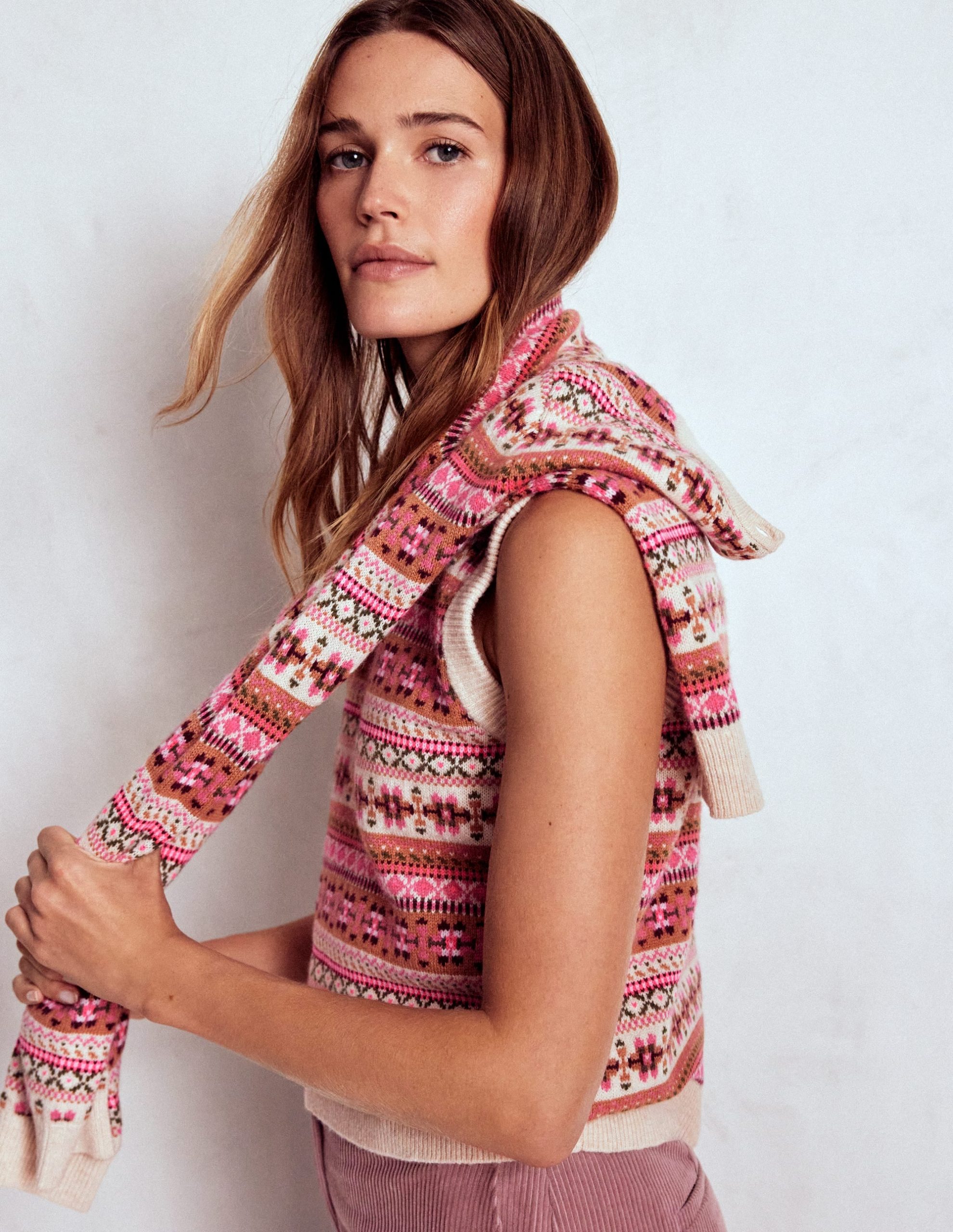 Edie Fair Isle Tank-Pink Heritage Fair Isle - Image 5