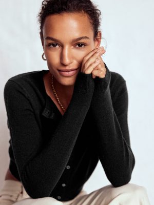 Eva Cashmere Cropped Cardigan-Black