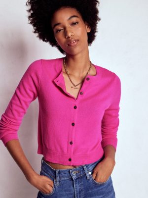 Eva Cashmere Cropped Cardigan-Pop Pansy