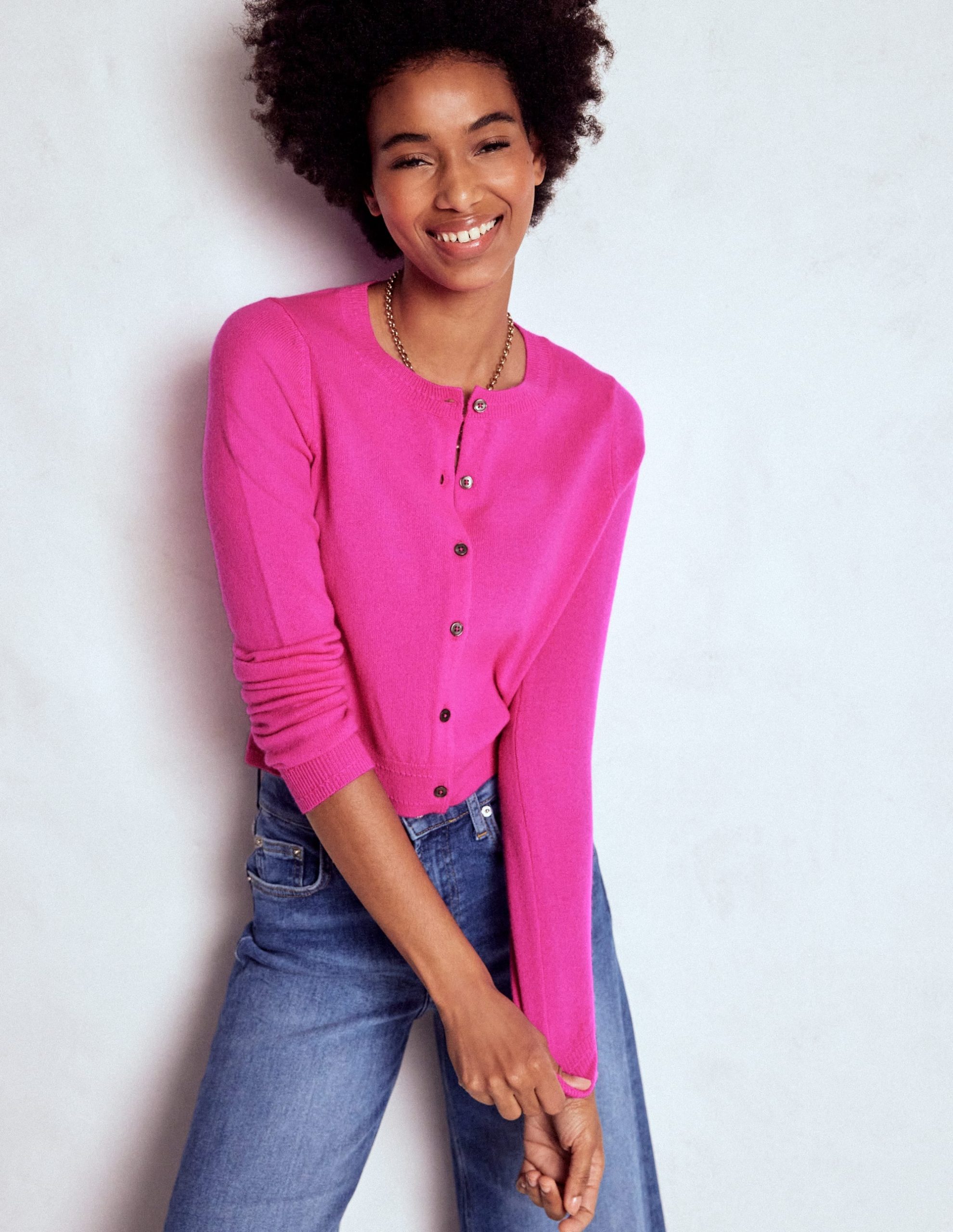 Eva Cashmere Cropped Cardigan-Pop Pansy - Image 4