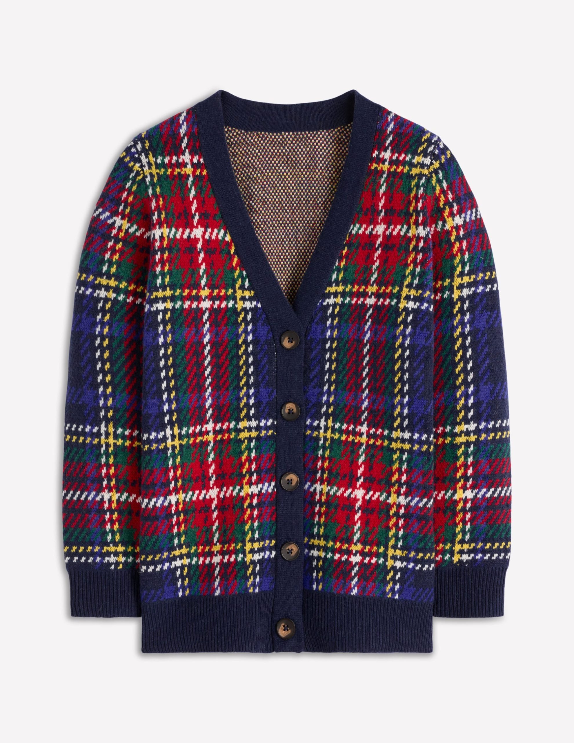 Quinn Boyfriend Cardigan-Navy. Green and Red Check - Image 6