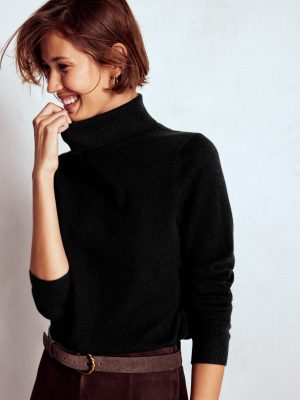 Eva Cashmere Roll Neck Sweater-Black