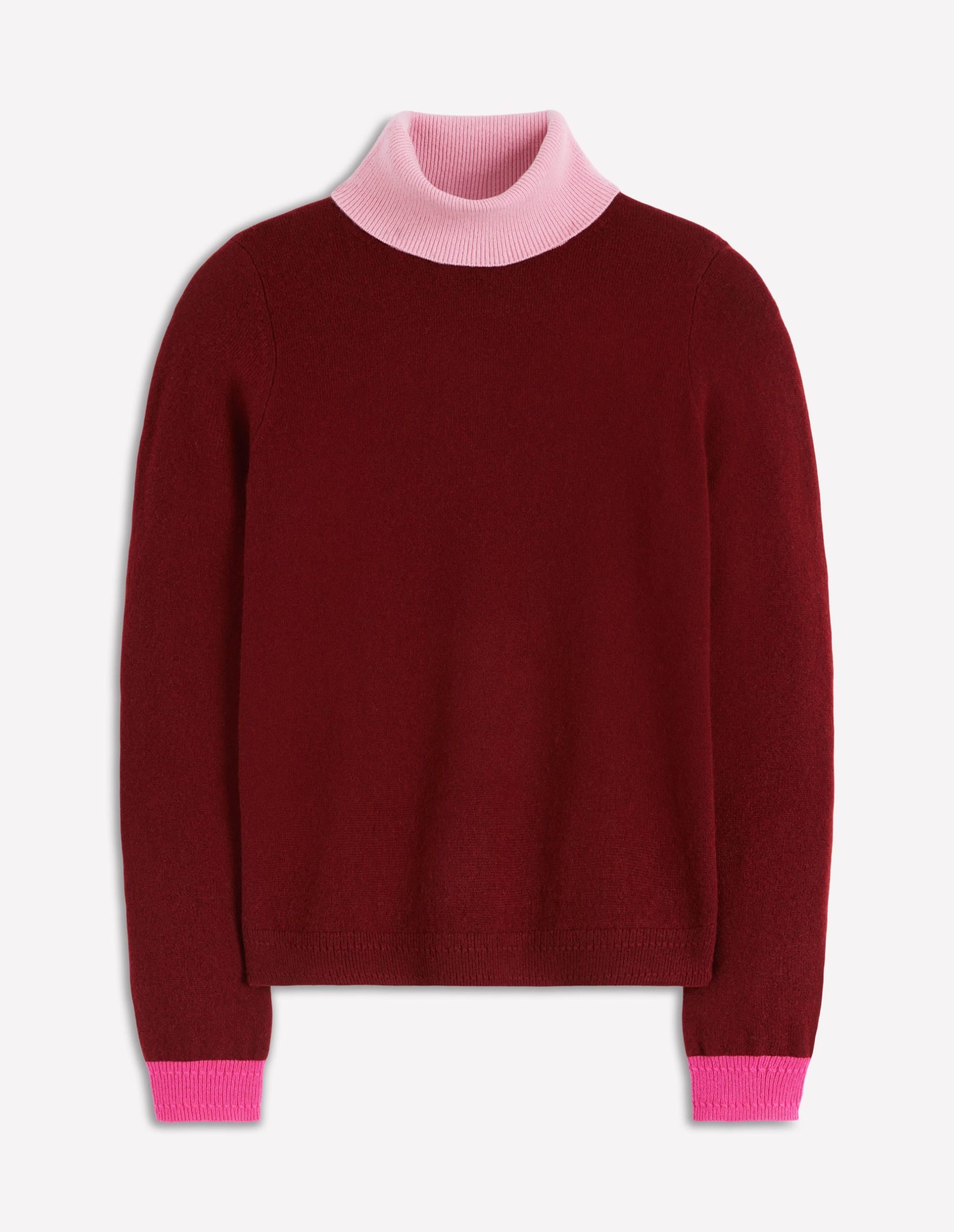 Eva Cashmere Roll Neck Sweater-Chestnut. Colour Block - Image 7