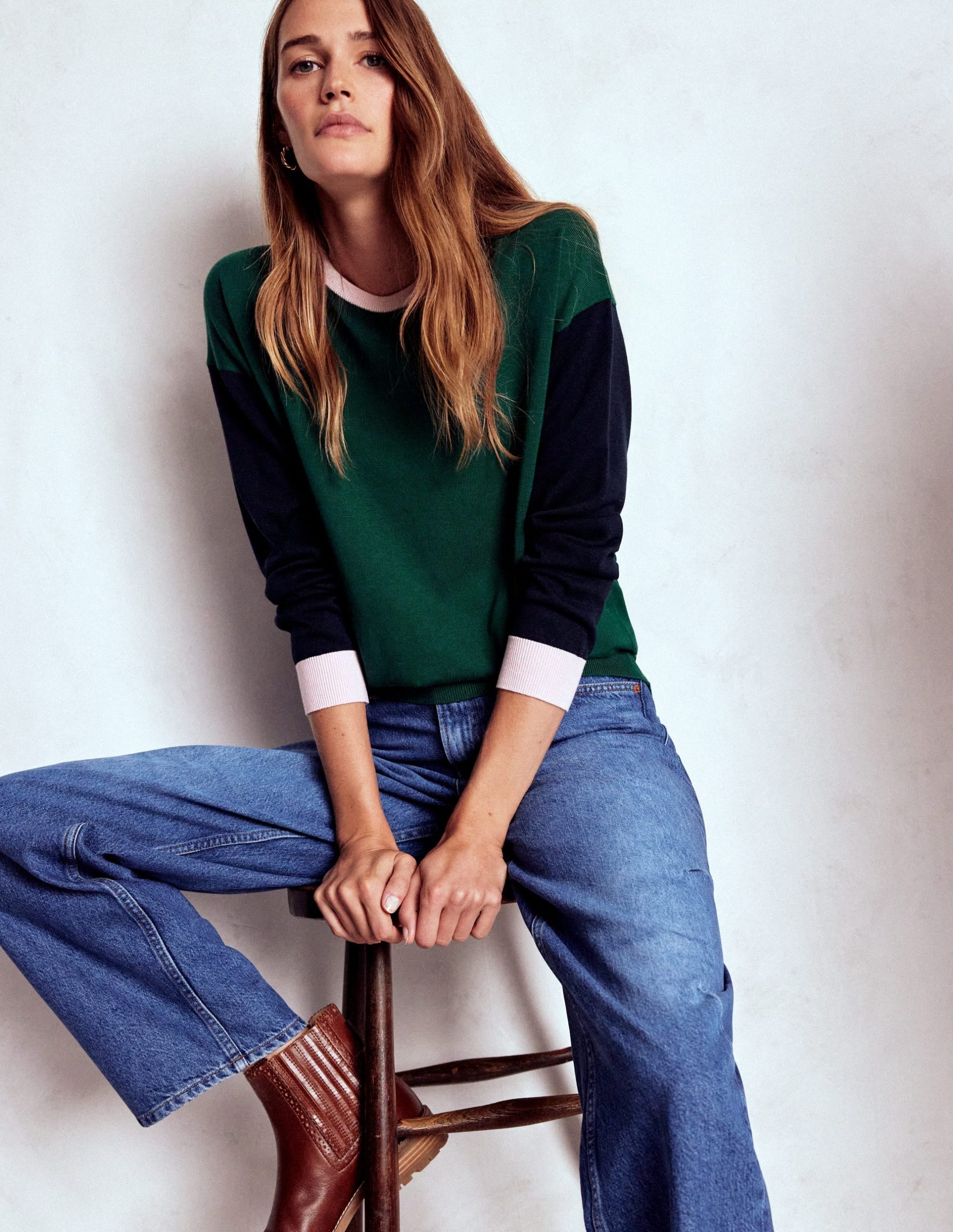 Lara Relaxed Cotton Jumper-Emerald Night. Navy