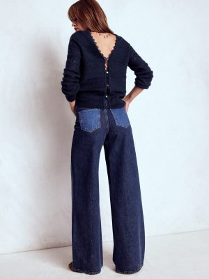 Leticia Lace Trim Sweater-Navy