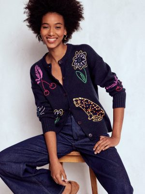 Natalie Embroidered Cardigan-Navy Embroidery