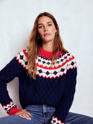 Eleanor Fair Isle Sweater-Navy Cable