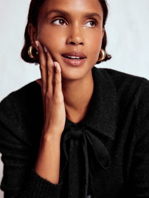 Collared Tie Front Cardigan-Black