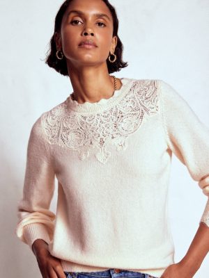 Fluffy Embroidered Jumper-Almond Milk