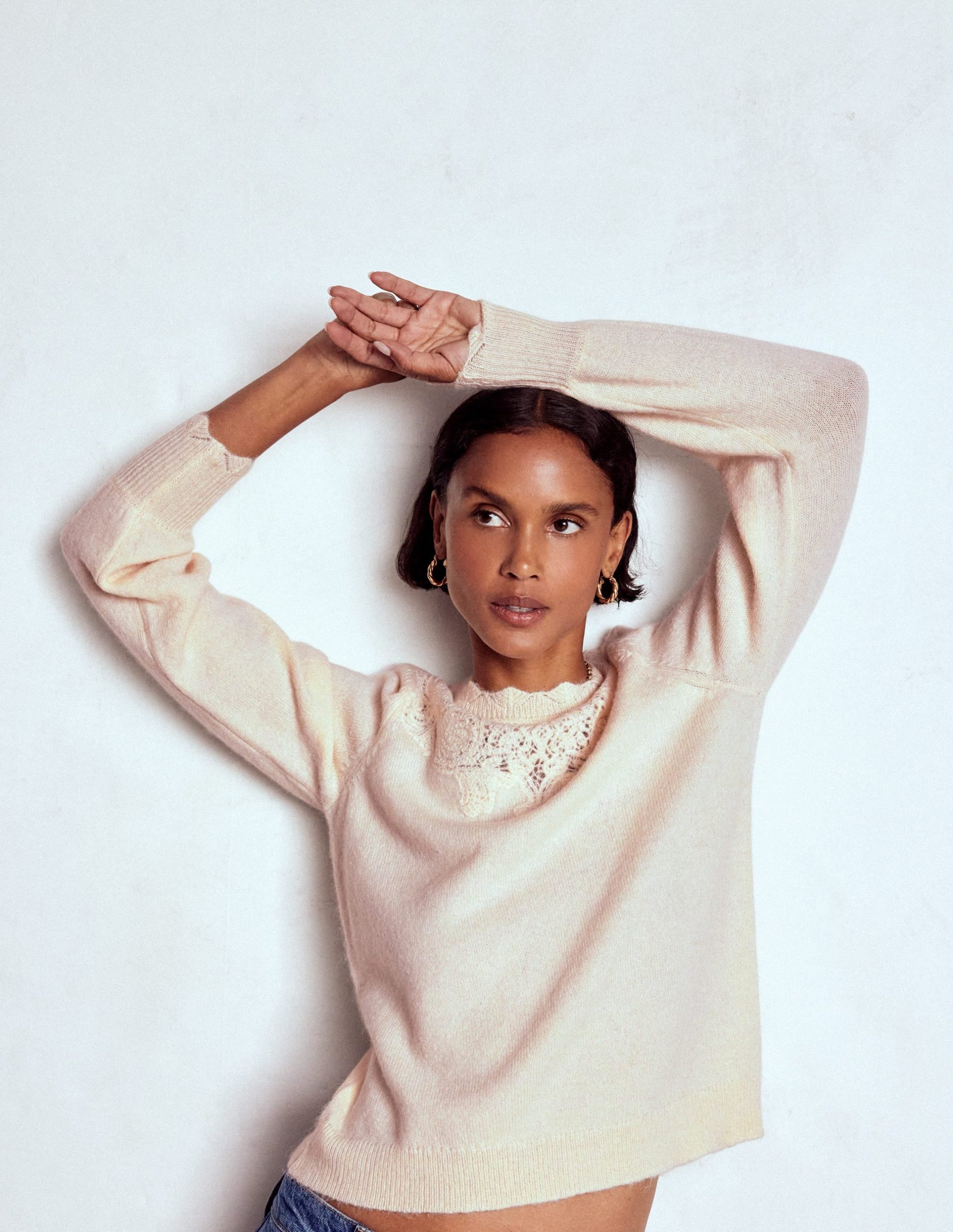 Fluffy Embroidered Jumper-Almond Milk - Image 4