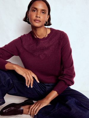 Fluffy Embroidered Jumper-Deep Wisteria