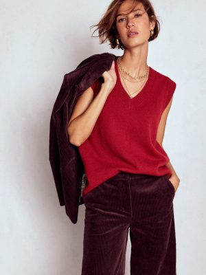 Marion Merino V-Neck Tank-Crimson Red