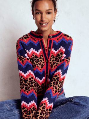 Abi Jacquard Cardigan-Multi Fair Isle. Leopard