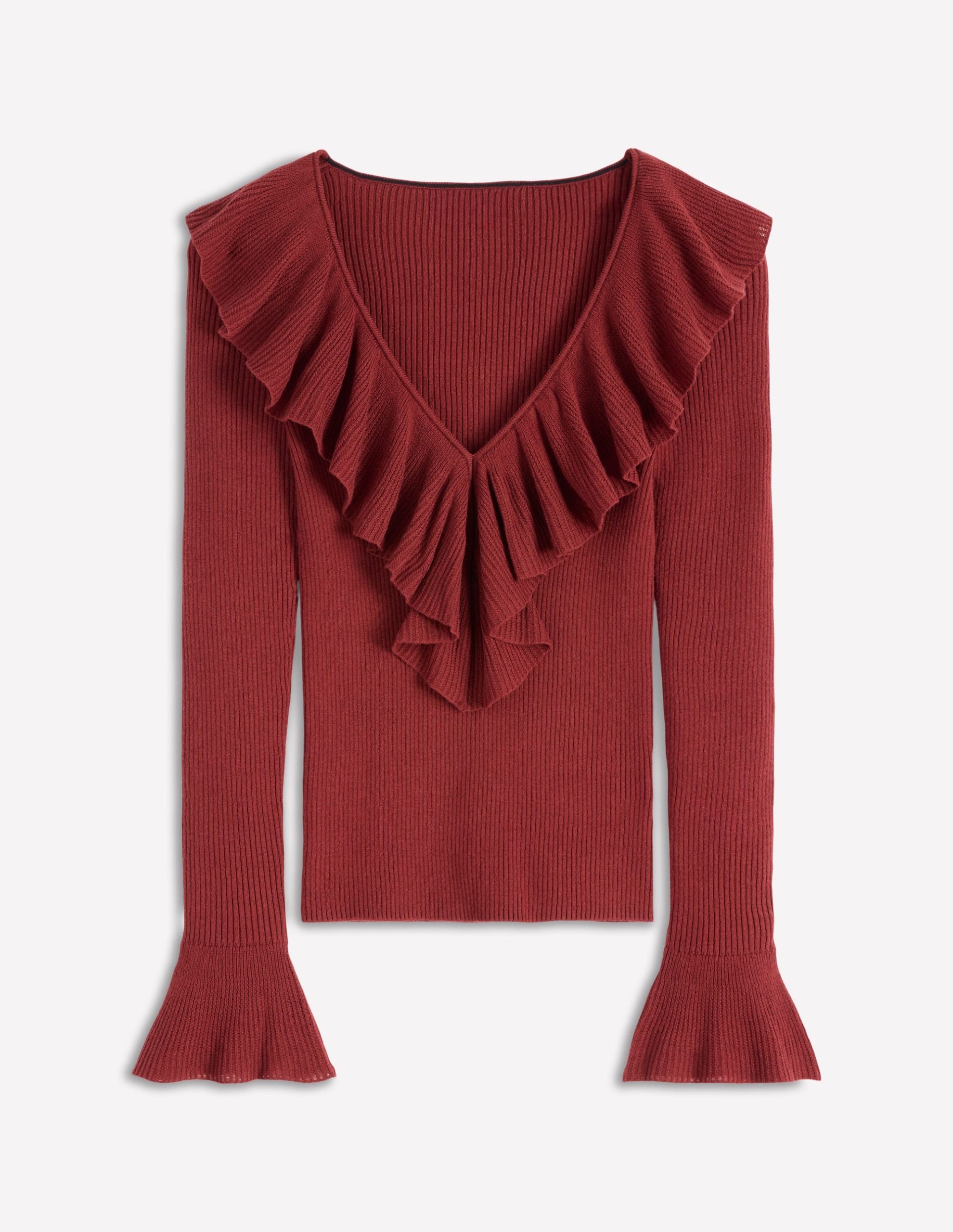 Ruffled Rib Henley Jumper-Chestnut - Image 6