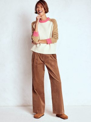 Marion Merino Jumper-Warm Ivory. Colourblock