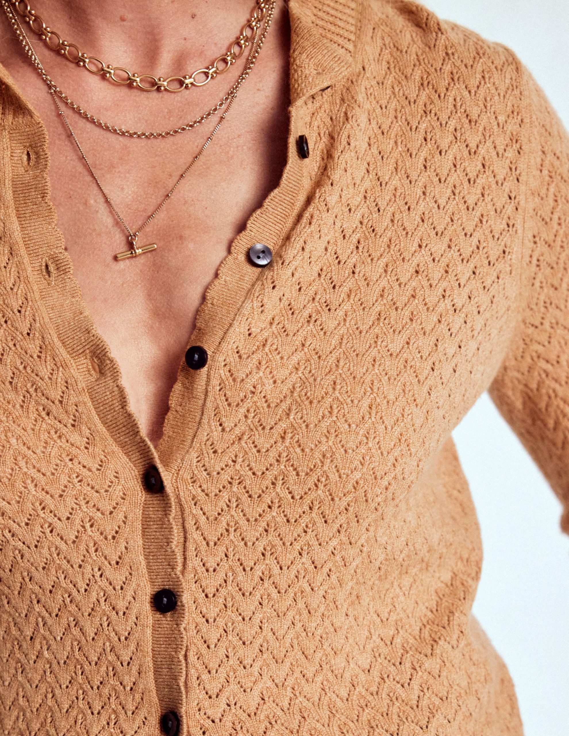 Diane Pointelle Cardigan-Camel Melange - Image 2