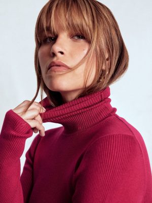 Emilia Roll Neck Sweater-Bright Cherry