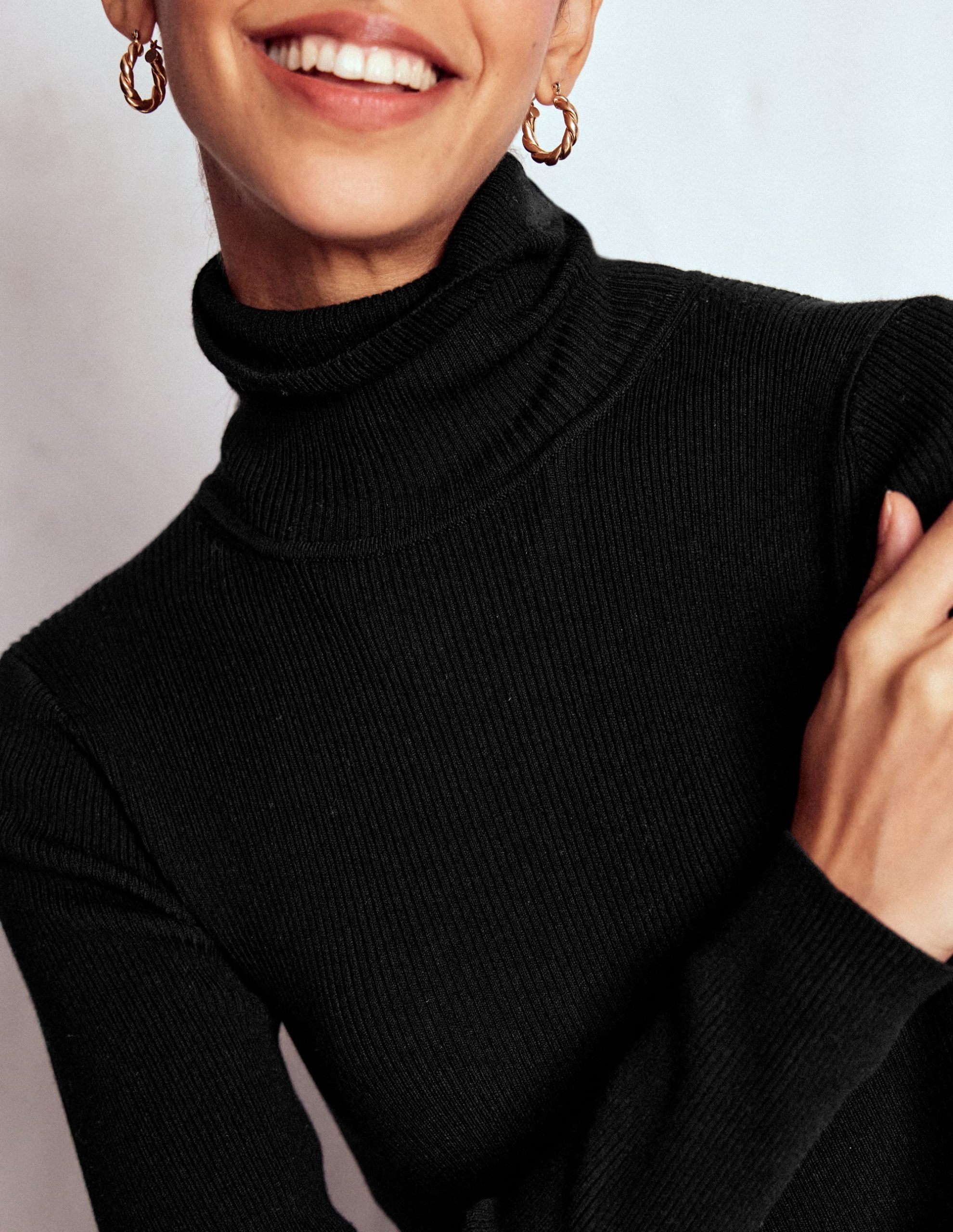 Emilia Cotton Roll Neck Jumper-Black - Image 2
