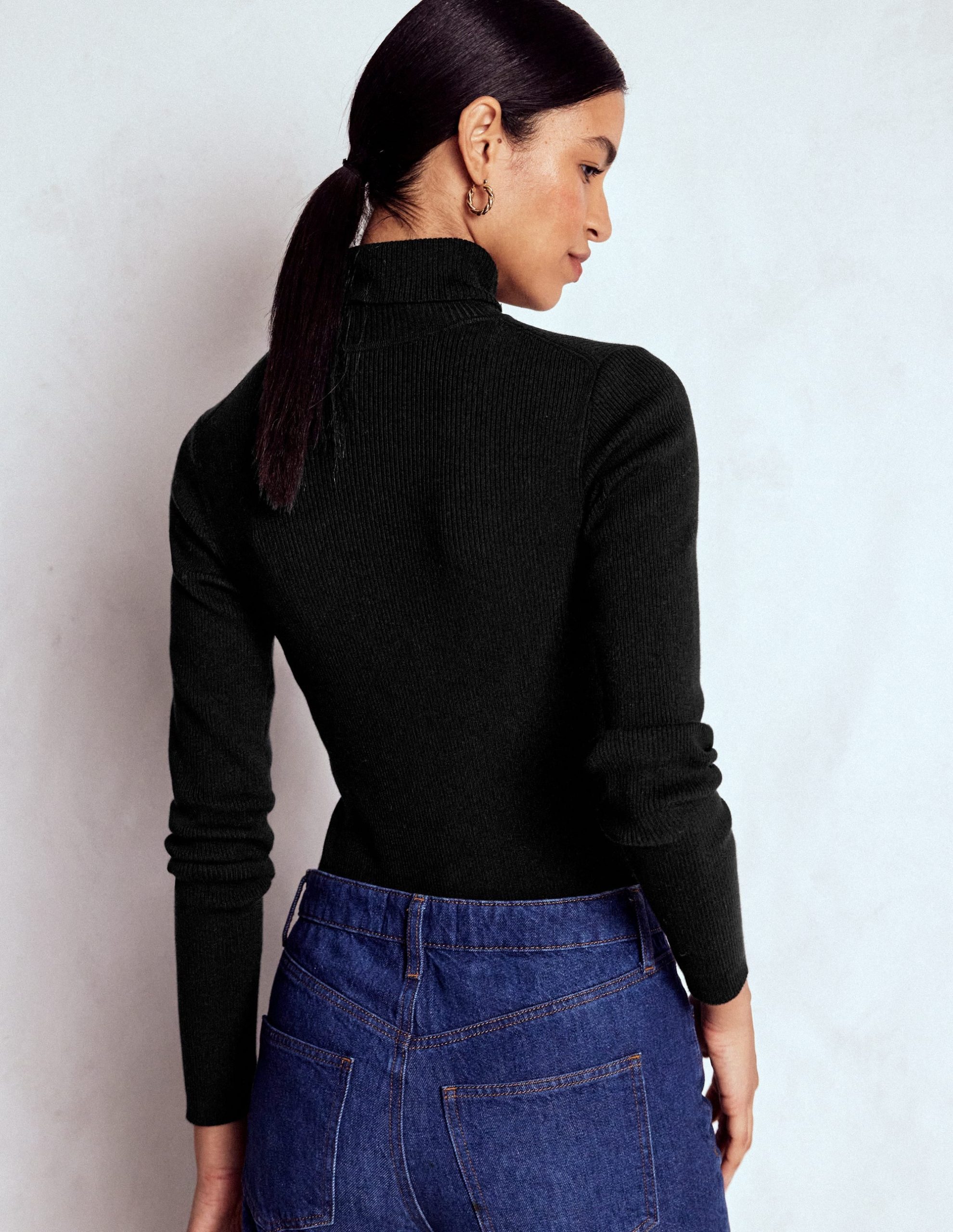 Emilia Cotton Roll Neck Jumper-Black - Image 3