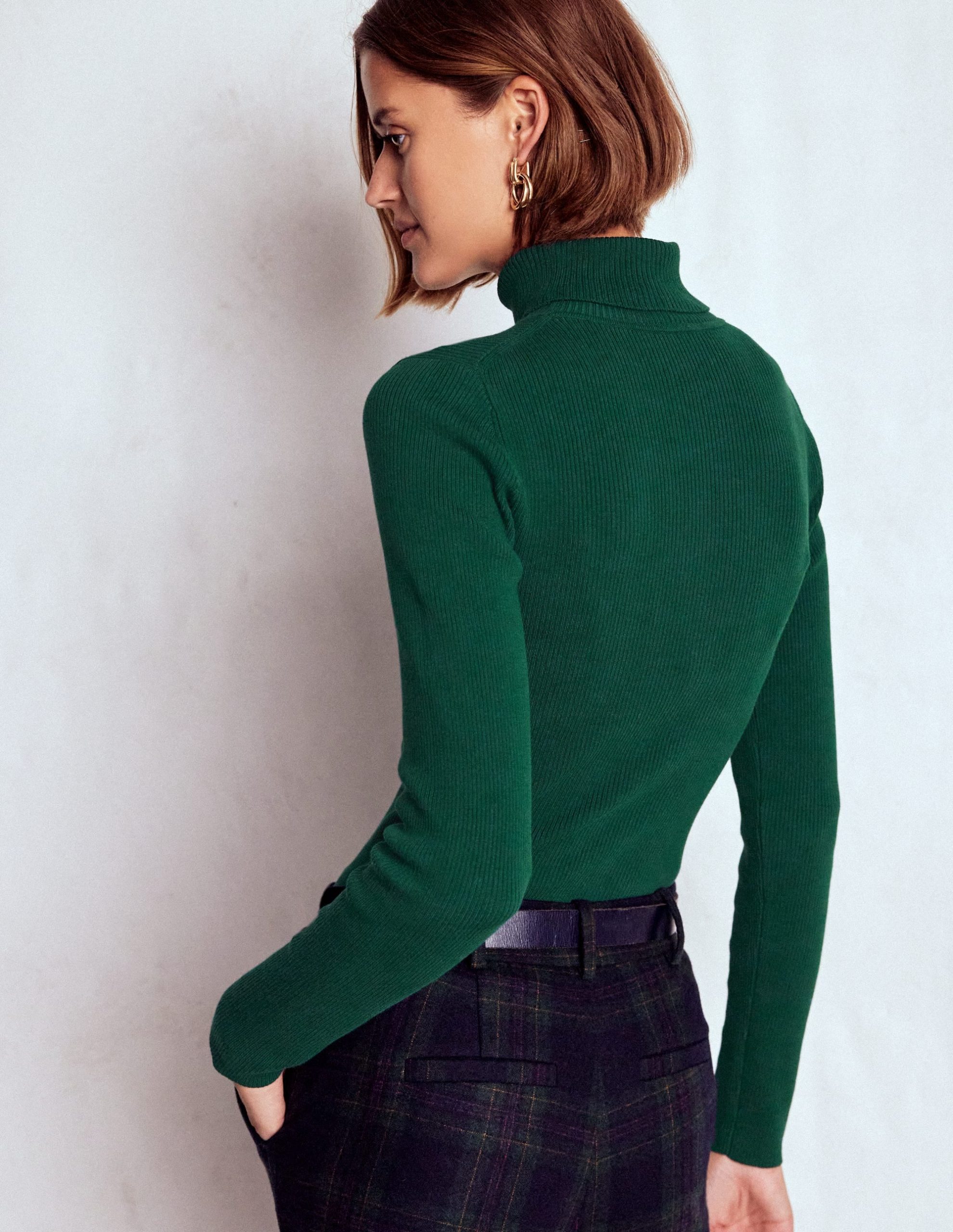 Emilia Cotton Roll Neck Jumper-Emerald Night - Image 3