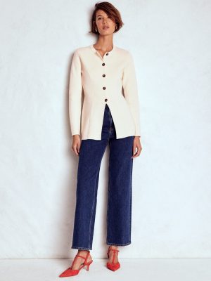Joanna Fitted Knitted Jacket-Warm Ivory