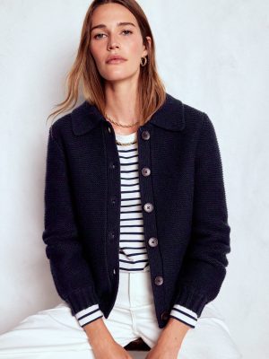 Chunky Collar Knitted Jacket-Navy
