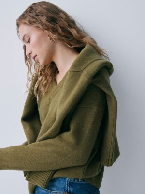 Marion Merino V-neck Jumper-Promenade Green Melange