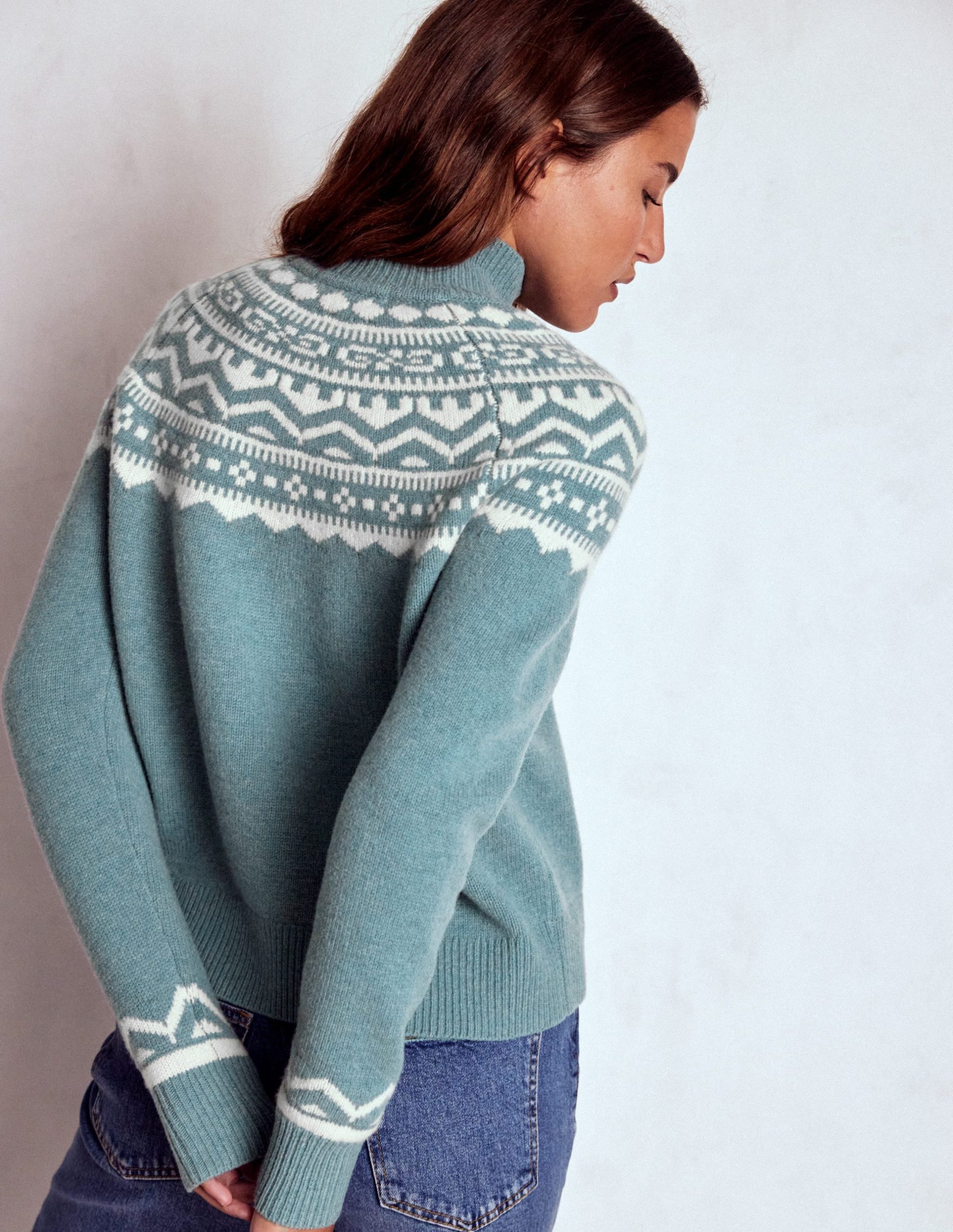 Marion Merino High Neck Jumper-Cloud Blue. Fair Isle - Image 3