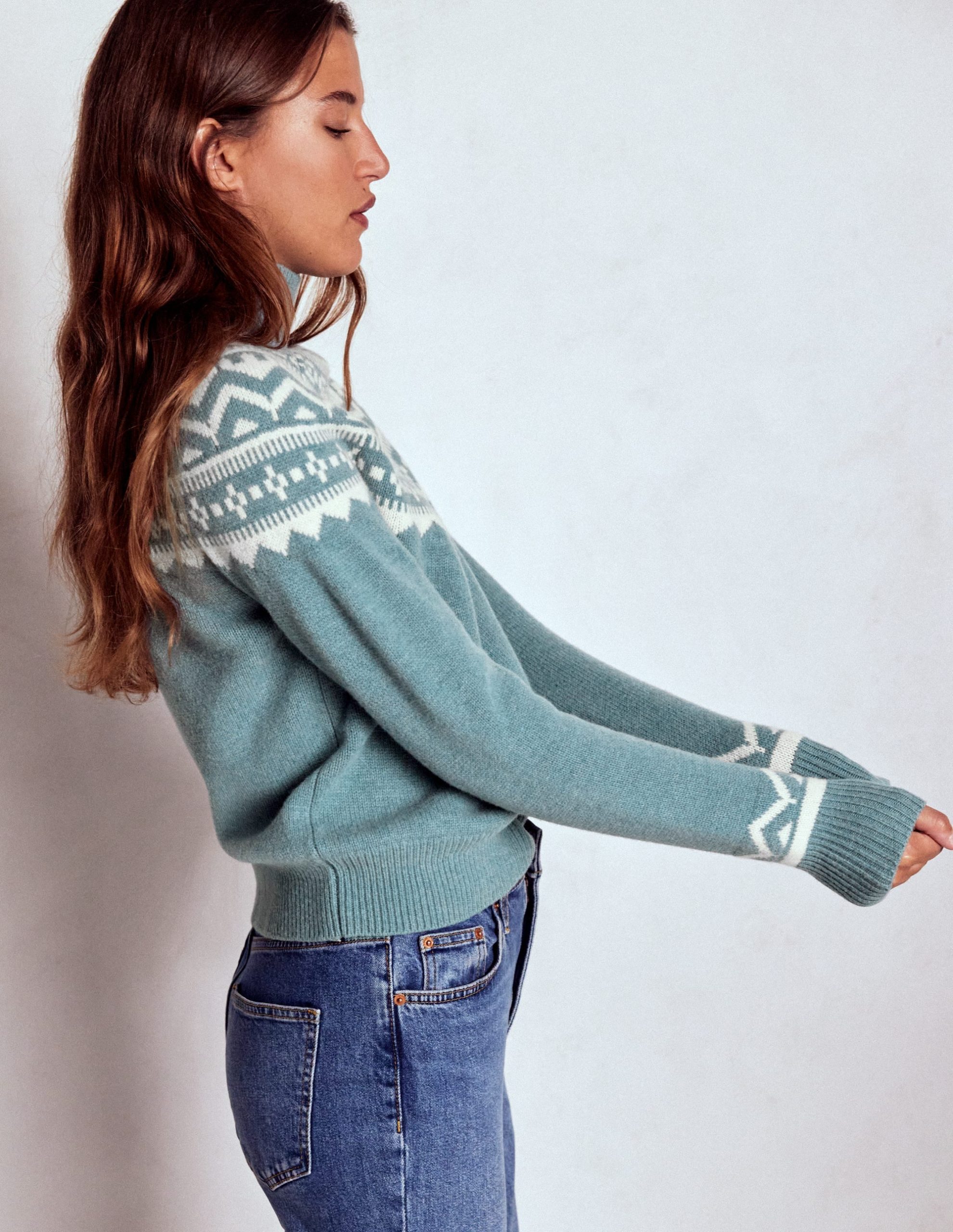 Marion Merino High Neck Jumper-Cloud Blue. Fair Isle - Image 4