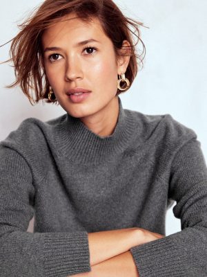 Marion Merino Rib Neck Sweater-Charcoal Melange