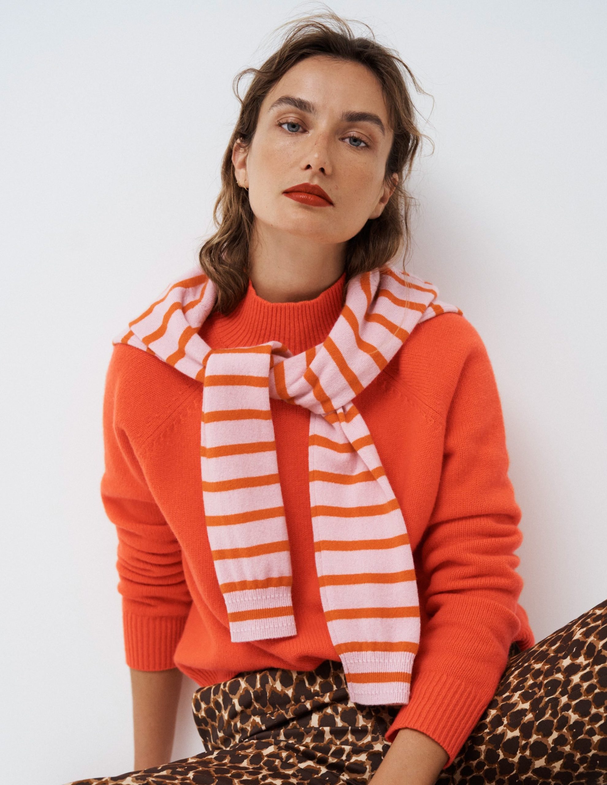 Marion Merino Rib Neck Sweater-Gladioli Orange - Image 6