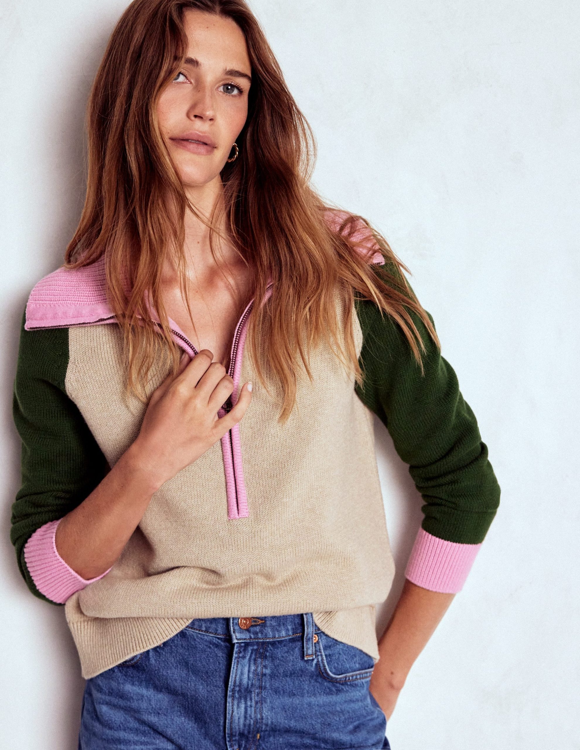 Lucy Half-zip Jumper-Chinchilla Melange. Green Fir - Image 4