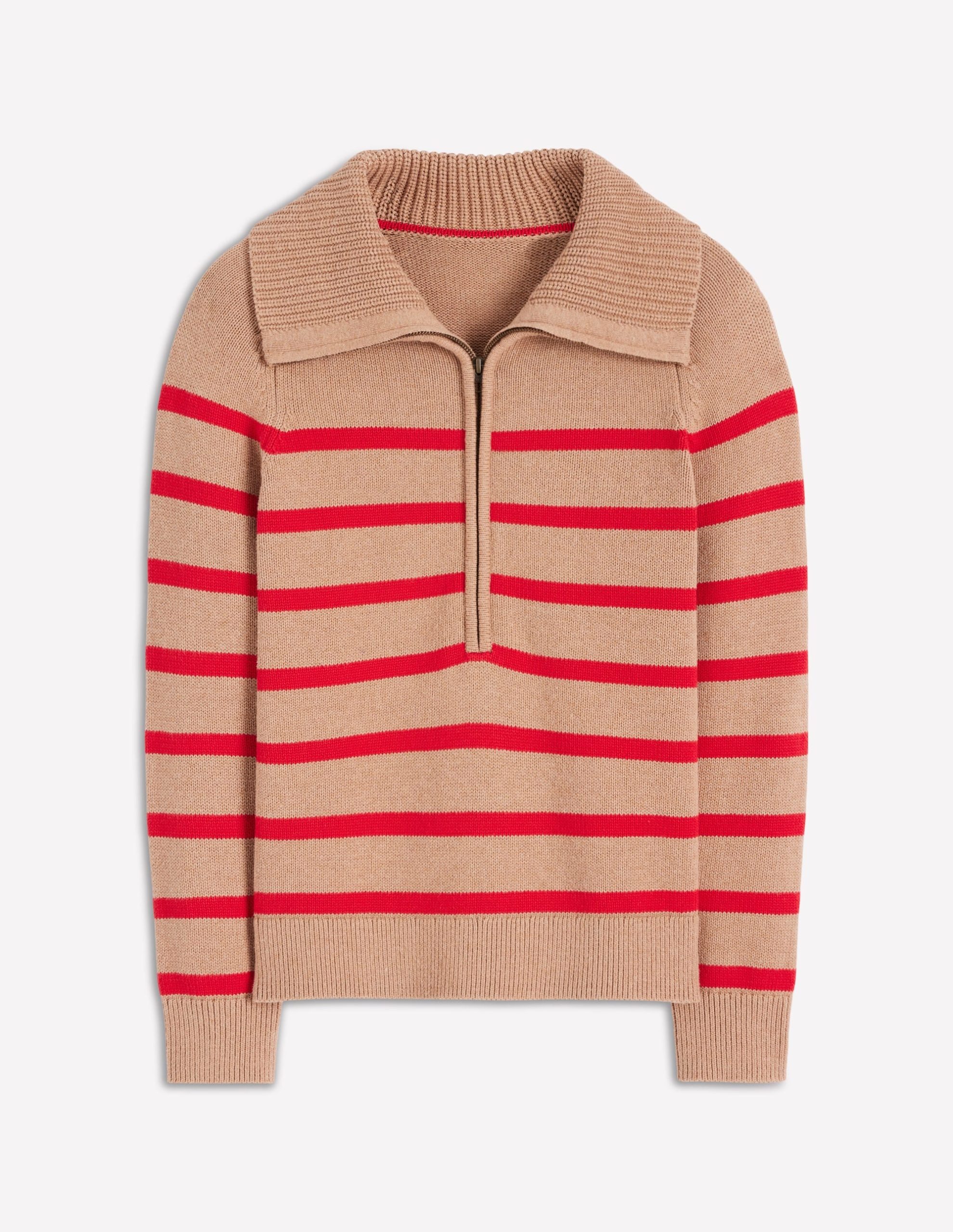 Lucy Half-zip Jumper-Camel Melange. Red Stripe - Image 5