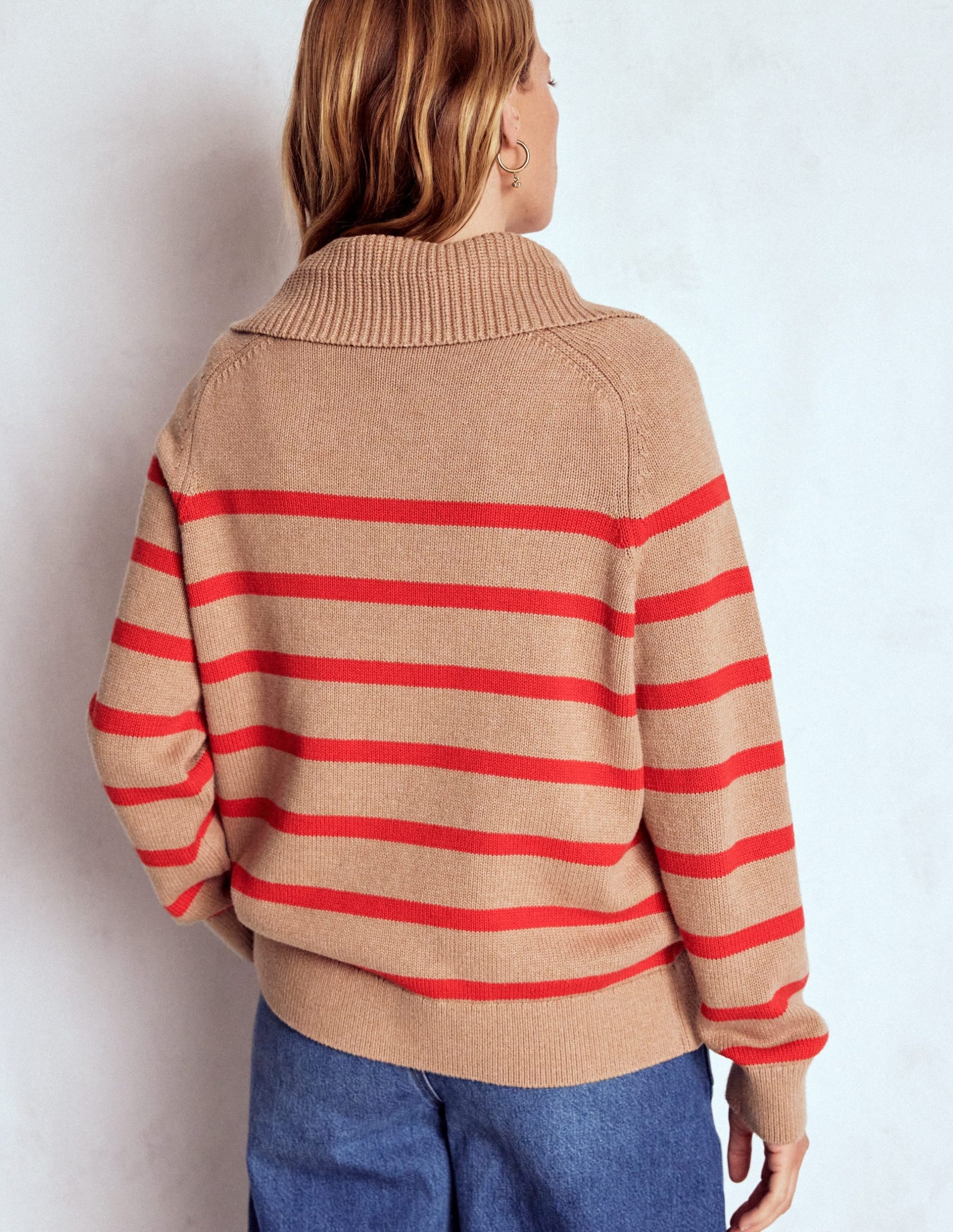 Lucy Half-zip Jumper-Camel Melange. Red Stripe - Image 4