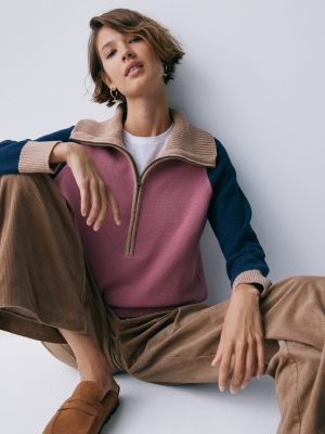 Lucy Half-zip Jumper-Pink Heather. Navy