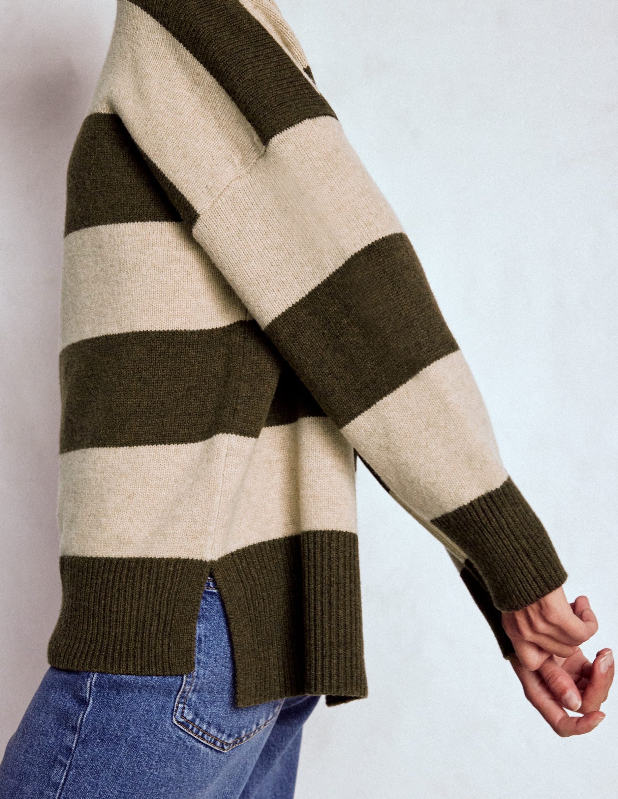 Polly Merino Roll Neck Jumper-Marsh. Linen Stripe - Image 2