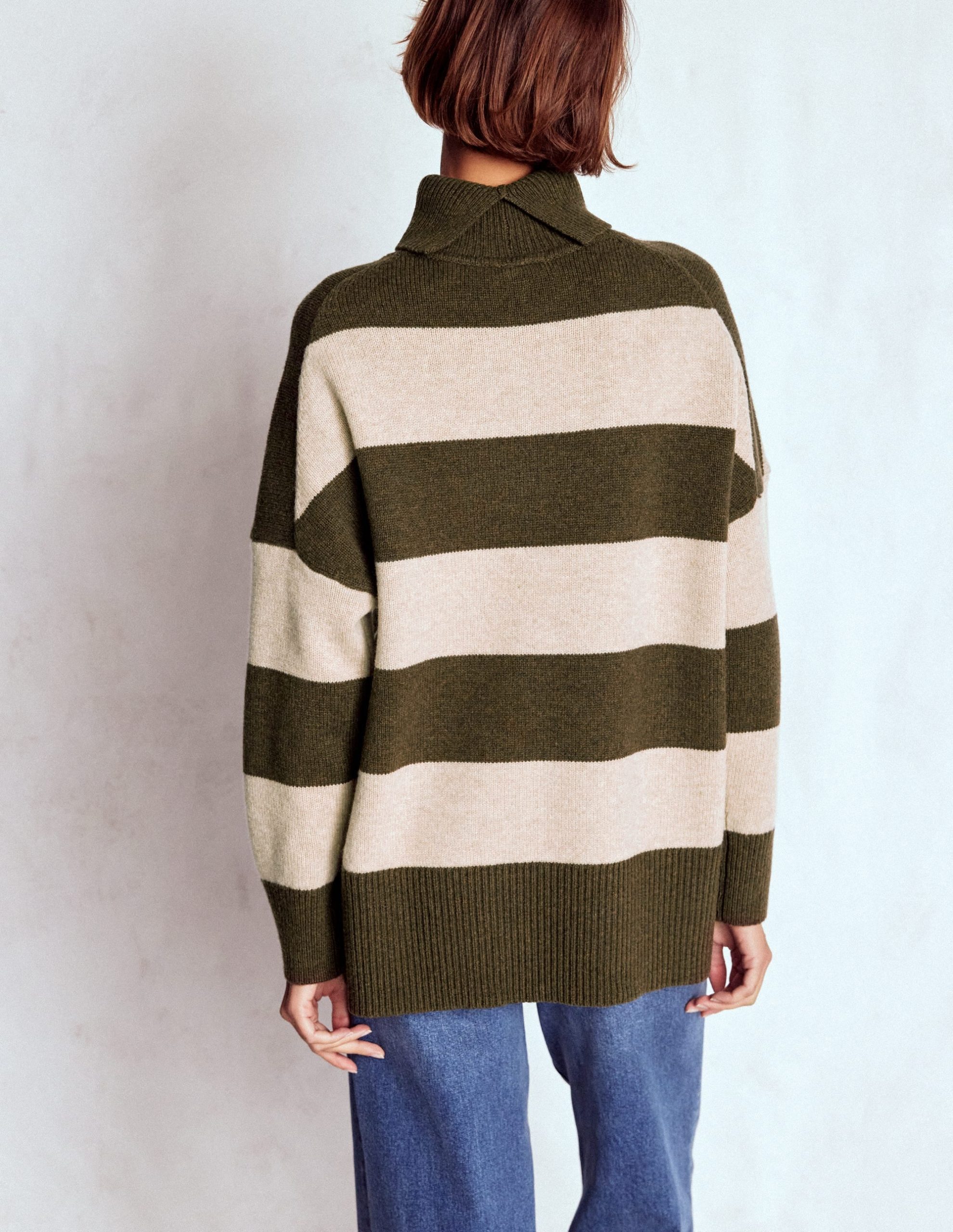 Polly Merino Roll Neck Jumper-Marsh. Linen Stripe - Image 3