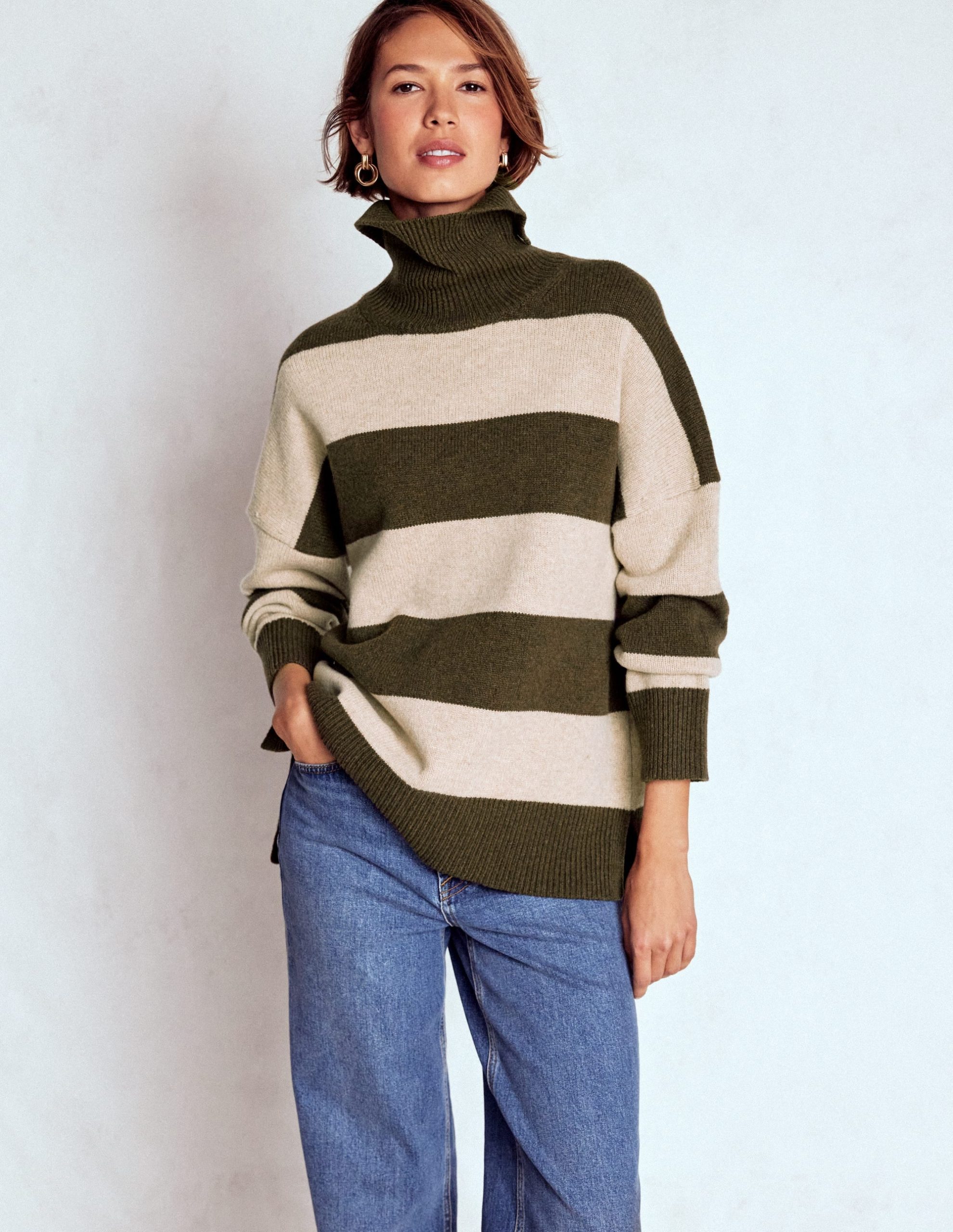 Polly Merino Roll Neck Jumper-Marsh. Linen Stripe - Image 4