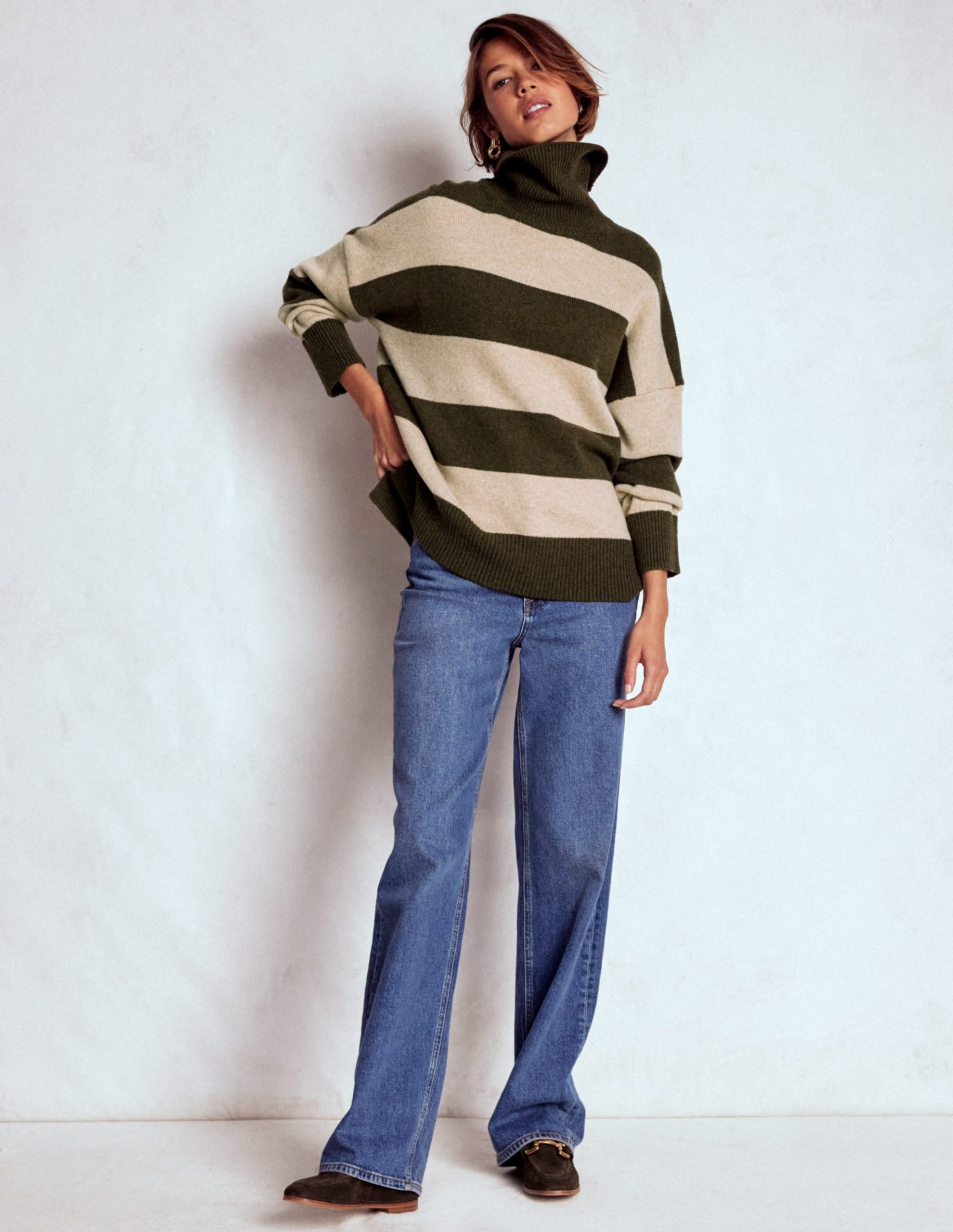 Polly Merino Roll Neck Jumper-Marsh. Linen Stripe - Image 5