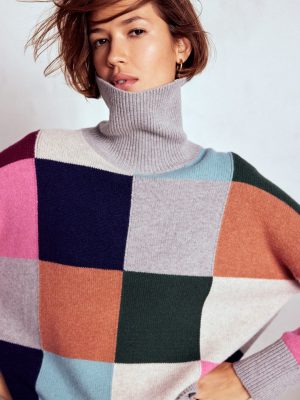 Polly Merino Roll Neck Sweater-Grey Marl Check