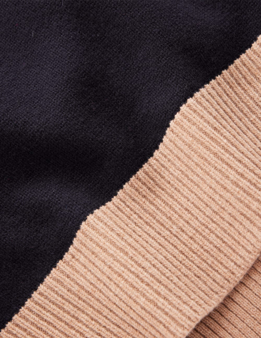 Polly Merino Roll Neck Jumper-Navy. Warm Taupe Colour Block - Image 8