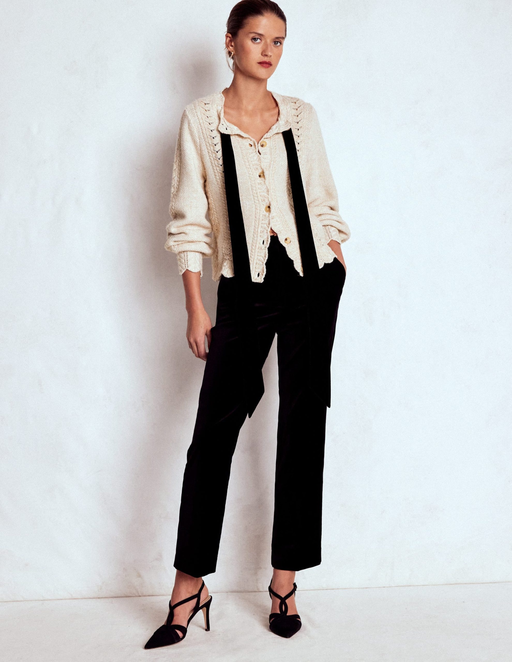 Velvet Bow Cable Cardigan-Gold Sparkle - Image 4