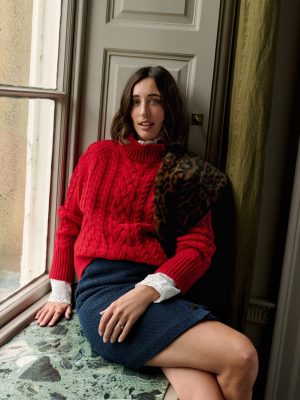 Amara Merino Cable Sweater-Carmine Red