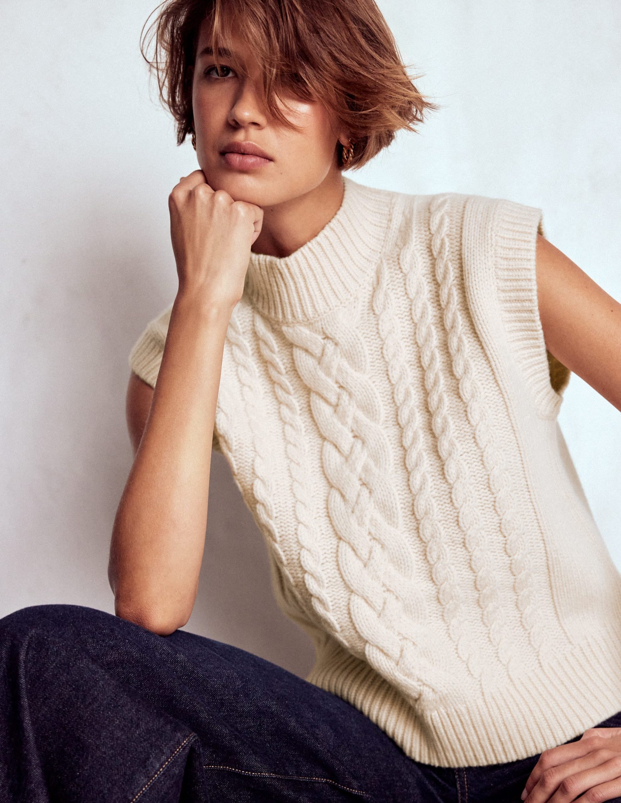 Amara Merino Cable Vest-Warm Ivory