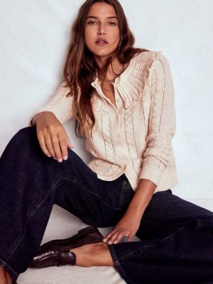 Scallop Collar Cardigan-Warm Ivory Melange