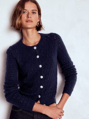 Jewel Button Cardigan-Navy